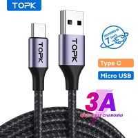 TOPK 3A Micro USB Type C Cable Phone Charger Charging Cable Quick Charge Mobile Phone Cables Wire for Xiaomi Redmi Note 10  AN10 Wall Chargers