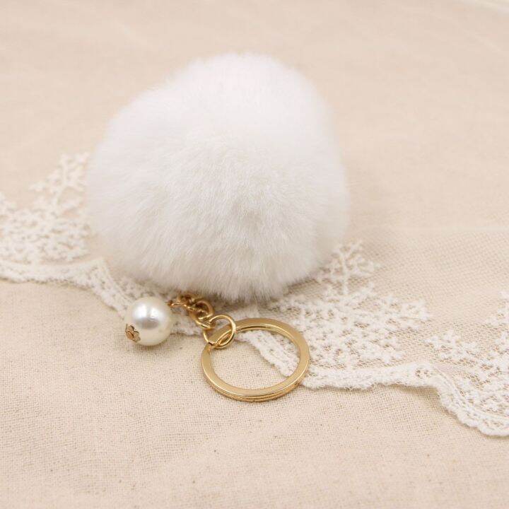 new-women-fur-key-chain-car-keychain-pom-pom-8cm-pompom-25-colors-with-pearl-bag-charm-cute-car-key-ring-jewelry-keychains-key-chains