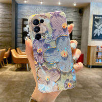 สำหรับ OPPO Reno 5 Pro 5G Case,แฟชั่นหรูหรา Glossy Rhinestones ภาพวาดสีน้ำมันที่สวยงามดอกไม้รูปแบบการออกแบบ Soft เคสโทรศัพท์ซิลิโคนกันกระแทกปลอกป้องกันฝาหลัง