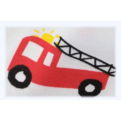 Boy T-shirt Kid Car Fire Truck Bulldozer Baby Boy Children Tops Engineering vehicle Short Sleeve Boys Clothing Stitching Cotton