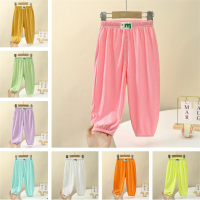 QINN Infant Baby Kids Girls Summer Candy Color Pants Cool Ice-silk Mosquito Pants Loose and Thin Child Girl Bloomers Trousers Legging Beach Pants For 0-10 Years