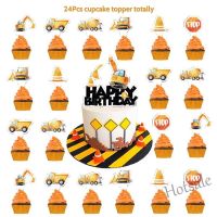 【Ready Stock】 ◊ E05 24pcs Construction Theme Excavator Engineering Truck Watercolor Cupcake Topper Cake Decorations for Kids Boy Birthday Party Needs