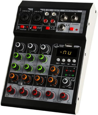 Aibedo Audio Mixer 4 Channel Mini Audio Mixer DJ controller Mini Family KTV karaoke mixer USB/BT Effects Interface Mixer F4A