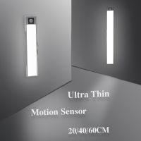 ไฟตู้ LED 204060CM บางเฉียบมีค่าใช้จ่าย PIR Motion Sensor ครัวบันไดตู้เสื้อผ้าโคมไฟติดผนังอลูมิเนียมไฟกลางคืน