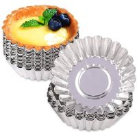 【hot】﹊●✿  10pcs Egg Tart Mold Reusable Tinplate Round Cup Non-Stick Baking Tin Tartlet Pan Chocolate