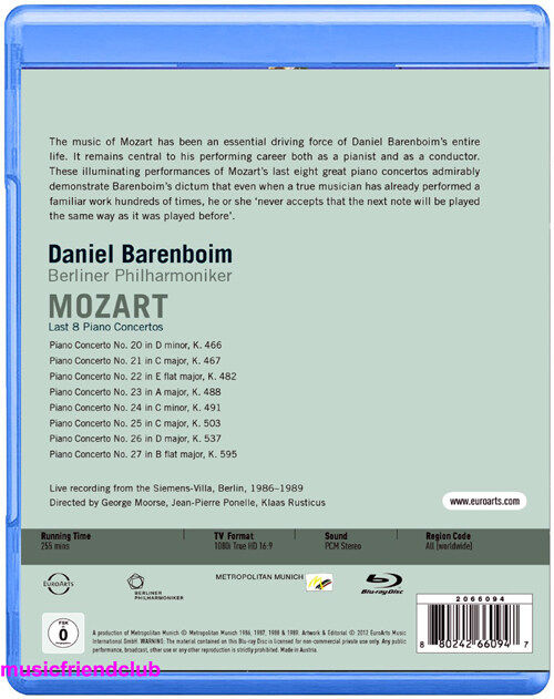 Mozart Piano Concerto Baron Boym Berlin Philharmonic (Blu ray BD50)