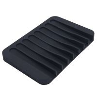 6 Pack Silicone Shower Soap Dish Set, Soap Saver Holder, Rectangle Concave Black