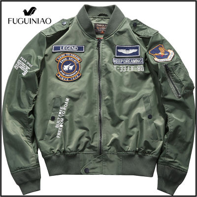 FUGUINIAOแฟชั่นผู้ชายนักบินเสื้อแจ็คเก็ตบอมเบอร์ขนสีบริสุทธิ์ขนาดพิเศษS-3XLชายเสื้อ