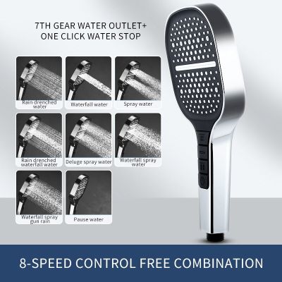 Shower Head 8 Modes Adjustable High Quality High Pressure Piano Button Water Save Flow Shower Faucet Nozzle Bathroom Accessories Showerheads