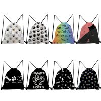 Portable Custom Drawstring Pocket Backpack for Women Storage Shoes Bags High Quality Kawaii Dog Paw Printed School Book Bag Gift