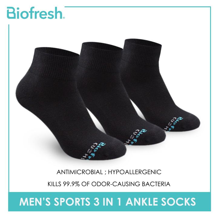 Biofresh Men’s Antimicrobial Thick Sports Ankle Socks 3 pairs in a pack ...