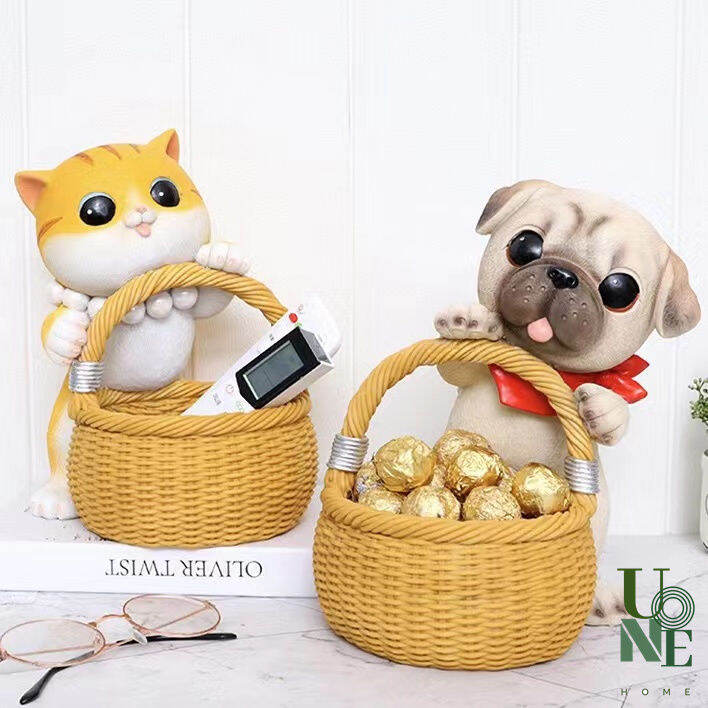 uonehome-พร้อมส่ง-h075-ตะกร้าน้องหมาและน้องแมว-วัสดุเรซิน-ตกแต่งบ้าน-ของใช้ในบ้านน่ารัก-ตะกร้าใส่ของ-ปลูกต้นไม้-กระถางดอกไม้