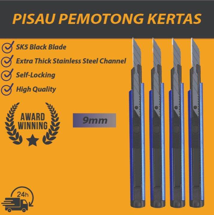 9mm High Kuality Pemotong Kertas Utility Cutter Knife Heavy Duty Cutter ...