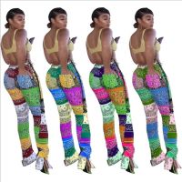 CM.YAYA Bandanna Print Women Lace Up Side Sexy Pants Leggings High Waist Flare Bell Bottom Trousers Draped Jogger Sweatpants