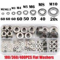 400/360/180 PCS Stainless Steel Flat Washer Screw Fastener Sealing Ring Gasket Assortment Kit M2/M2.5/M3/M4/M5/M6/M8/M10 Washer Nails Screws  Fastener