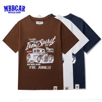 เสื้อยืดแขนสั้นสำหรับเด็กผู้ชาย MBBCAR พิมพ์ลายการ์ตูนวินเทจผู้ชายใหม่ฤดูร้อน2023ภาษาอังกฤษ Aramco Khaki 200G