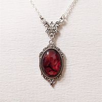 Gothic Blood Red Quartz Charm Necklace Oval Pendant Necklace For Women Halloween Vampire Embossed Witch Jewelry Vintage Chokers Headbands