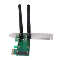 ☍☂○ Wireless Network Card WiFi Mini PCI-E Express to PCI-E Adapter 2 Antenna External PC