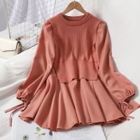 new fashion women knitting long sleeve dress fake two korean mini short dress