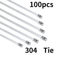 100Pcs 304#Stainless Steel Cable Ties 4.6mm Heavy Duty Self-Locking Cable Zip Tie Multi-Purpose Metal Exhaust Wrap Locking Ties Cable Management