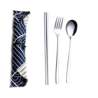 4pcs Set 304 Food Safety Stainless Steel Reusable Spoon Fork Chopsticks Kit