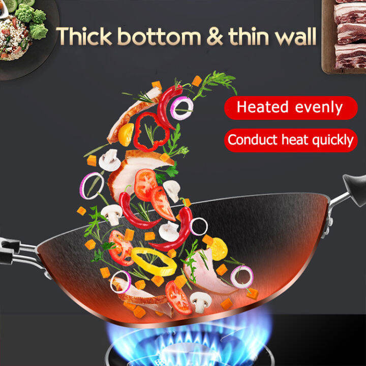 【Nonstick pan】Korean uncoated wok fine iron nonstick pan gas