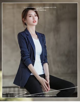 [Free ship] Striped suit jacket womens style British 2021 new autumn casual chic internet celebrity one button long-sleeved
