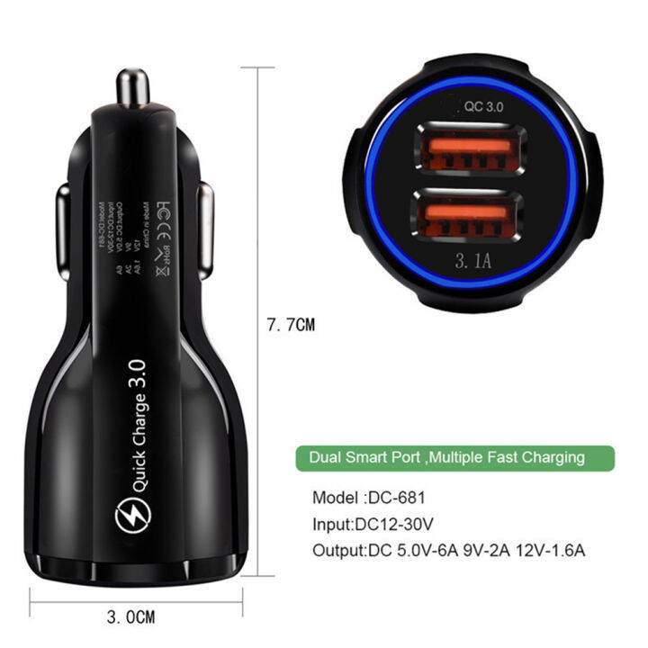 universal-อลูมิเนียมอัลลอยด์-qc3-0-dual-usb-ที่ชาร์จแบตในรถชาร์จเร็วประสิทธิภาพ-shunt-ในตัวจัดการชิปรถชาร์จ