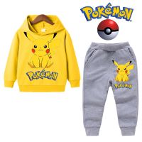 Conjunto de ropa deportiva de algodón con capucha para niño Y niña, traje de Sudadera con capucha de Pokémon, Pikachu, pantalones, ropa para 2 peces, 3, 4, 5, 6, 7, 8, 9, 10, 11, 12, 13, 14 años