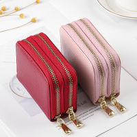 【CW】Business Card Holder Prevent RFID Redbluepinkpurpleblack BankIDCredit Card Holder Wallet Womenmen Double Zipper Card Case