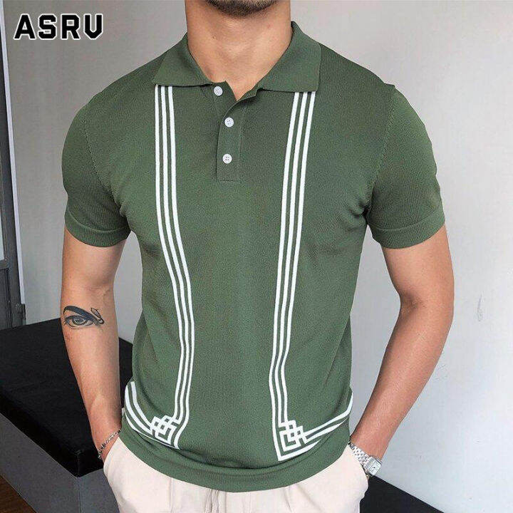 asrv-เสื้อโปโลแขนสั้นผู้ชาย-เสื้อโปโลใหม่ผ้าฝ้ายลายขวางเสื้อโปโลธุรกิจลำลอง