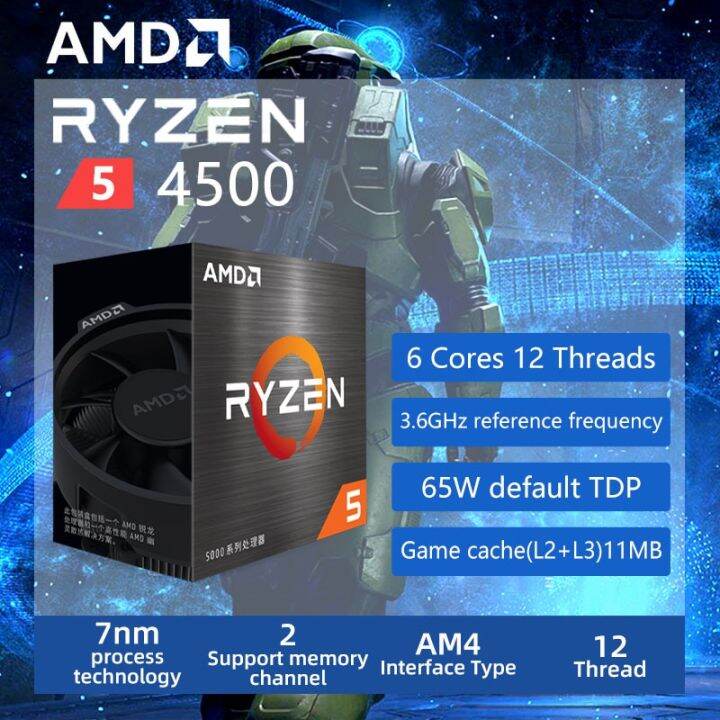 AMD Ryzen 5 4500 R5 4500 3.6 Ghz 6-Core 12-เครื่องประมวลผลซีพียู7NM L3 ...