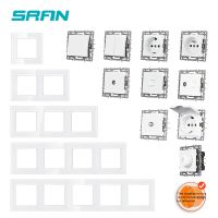 【DT】hot！ SRAN F6 multiple frames tempered glass panelEU UN sockets and switches Dimmer Foot Rj45 module
