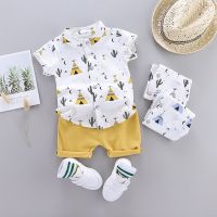 COD SDFGERTYTRRT Ready Stock Summer Terno For Kids Baby Boys Casual Short Sleeve Floral Print T-shirt Tops Shorts Costume Set 0-4 Years Old