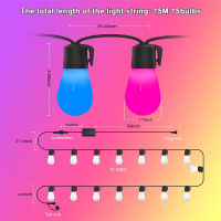 15เมตร15หลอดไฟกลางแจ้งไฟ LED เชือกที่มีบลูทูธระยะไกล RGB S14หลอดไฟนางฟ้า S Tring ไฟสำหรับงานแต่งงานวันหยุดตกแต่งสวน