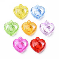 50pc  Transparent Acrylic Pendants Heart Mixed Color 23x22x5.5mm Hole: 3mm