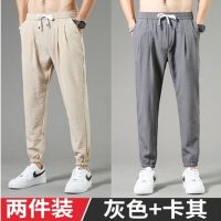 Ready Casual jeans Leisure nine minutes of pants waist spot khaki grey color in the micro elastic thin section linen mens casual pants