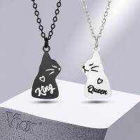 Vnox Cute Kiss Cat Necklaces for Women Men,His Queen and Her King Couple Necklace Gift for Wedding Anniversary Valentines Day