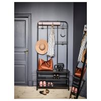 Coat rack with shoe storage bench, black size 193x37x90 cm.