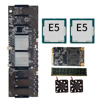 BTC-X79 Mining Motherboard 9XPCI-E X16 3060 Graphics Slot 60mm LGA2011 DDR3 RECC with 8G DDR3+120G SSD+2X 2620 CPU+2XFan