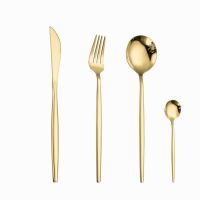 （glistening shop） StainlessCutlery Set Mirror Gold KnifeandFork ChopsticksDinner Dessert