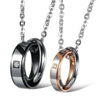 Koaem Fashion Fover Love Double Circle Pendant with Diamonds Pendants Paired Couple Necklaces Stainless Steel Jewelry