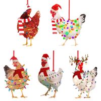 Wooden Chrismas Tree Hen Pendant Exquisite Christmas Cocks Charms Art Decorations Xmas Chicken Pendant Charms New Year Ornaments