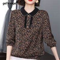 ✿☋ Lapel Floral Print Shirts Temperament Clothing Sleeve Loose Blouses Ladies