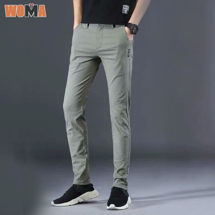 woma-กางเกงผู้ชาย-ผ้าน้ำหนักเบา-กางเกงขายาวทรงสลิมฟิต-กางเกงลำลองยืด-กางเกงเอนกประสงค์สำหรับผู้ชาย