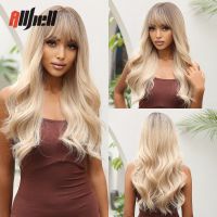 Brown Ombre Ash Blonde Wigs for Women Synthetic Long Wavy Cosplay Wigs with Bangs Heat Resistant Afro Female Party Daily Wigs