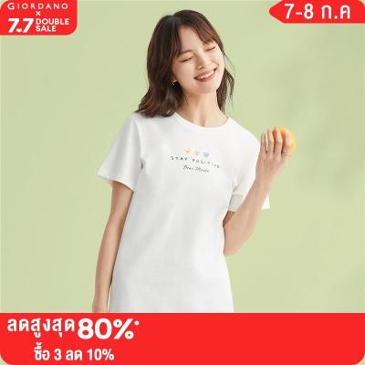 GIORDANO Women T-Shirts Smile Face Print 100% Cotton Tee Summer Short Sleeve Crewneck Comfort Fashion Casual Tshirts 13323315