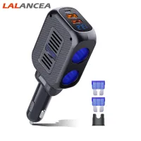 LAlancea ที่ชาร์จแบตในรถ180W ตัวแยก2ไฟแช็คบุหรี่คู่ QC 3.0ชาร์จเร็ว1 Type-C โวลต์มิเตอร์ไฟ LED พอร์ตอะแดปเตอร์