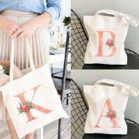 Flower Letter Font A B C D E F G Eco Flower Shopper Bag Harajuku Shoulder Bags Shopping Canvas Tote Casual Large-capacity