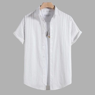 เสื้อฮาวายของผู้ชายแบบเรียบง่ายเสื้อผ้าผู้ชายพิมพ์ลายทาง3d คุณภาพสูงเสื้อปาร์ตี้ชายหาดแขนลำลองขาสั้นฤดูร้อน